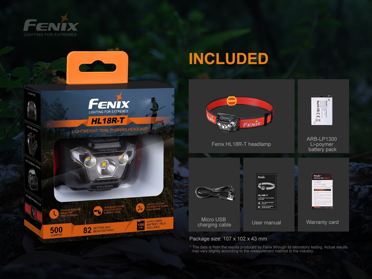 FENIX HL18R-T Lightweight Headlamp - 500 lumens