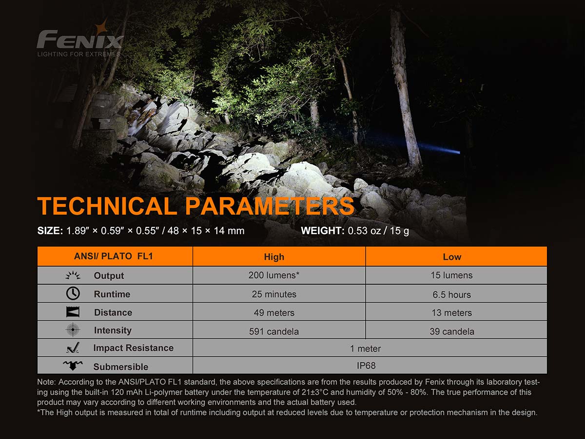 FENIX E02R Rechargeable Everyday Flashlight - 200 lumens