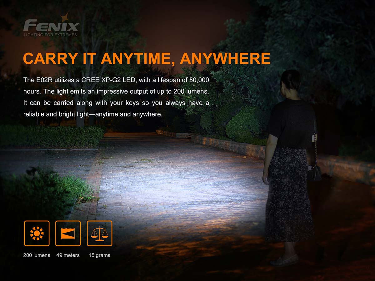 FENIX E02R Rechargeable Everyday Flashlight - 200 lumens