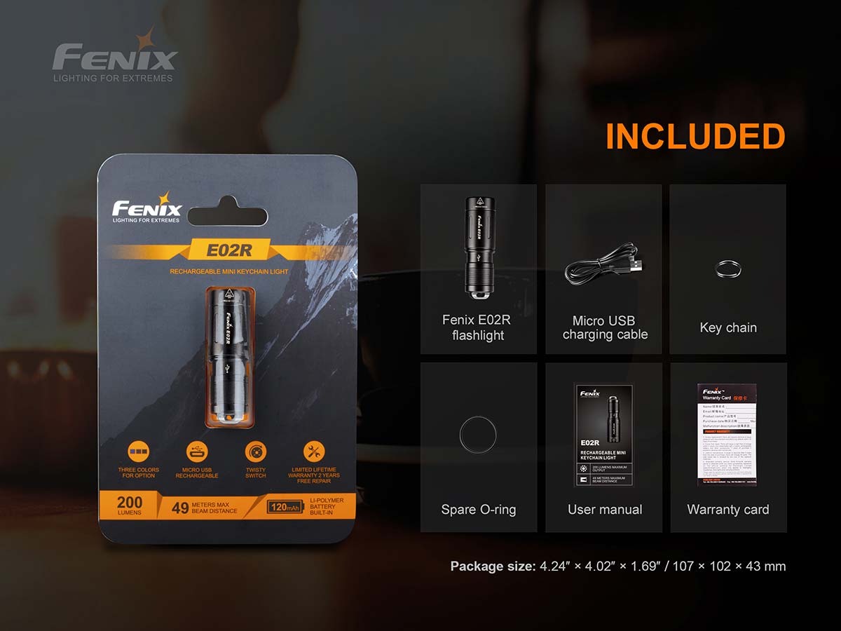 FENIX E02R Rechargeable Everyday Flashlight - 200 lumens