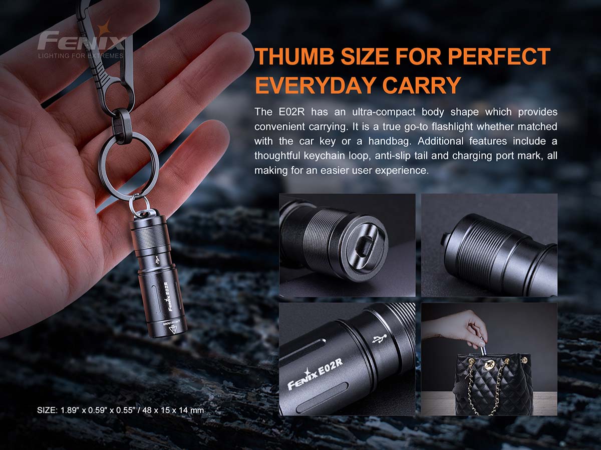 FENIX E02R Rechargeable Everyday Flashlight - 200 lumens