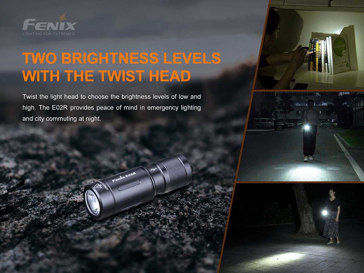 FENIX E02R Rechargeable Everyday Flashlight - 200 lumens