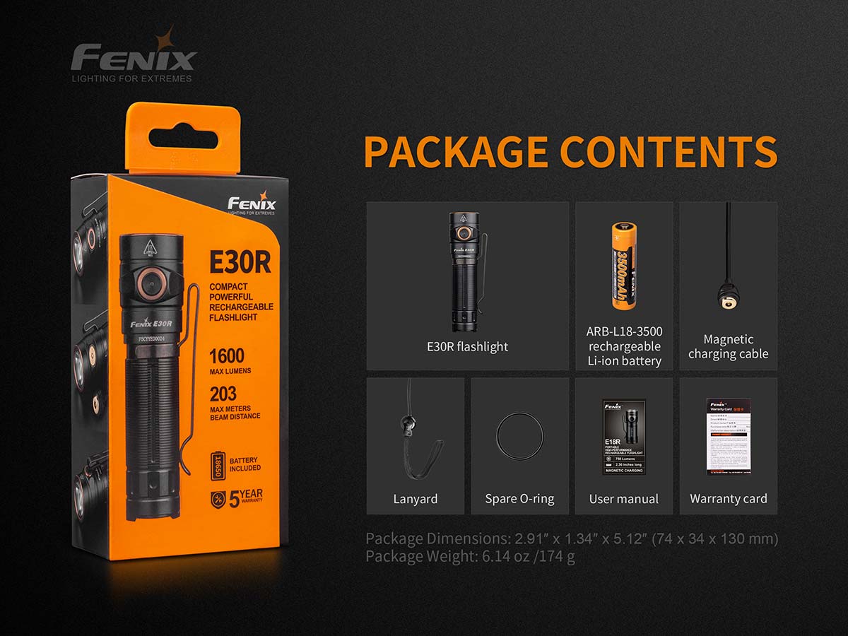 FENIX E30R Rechargeable Flashlight - 1,600 lumens