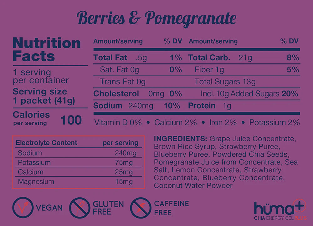 HUMA Chia Energy Gel Plus - Berries & Pomegranate (4pk)