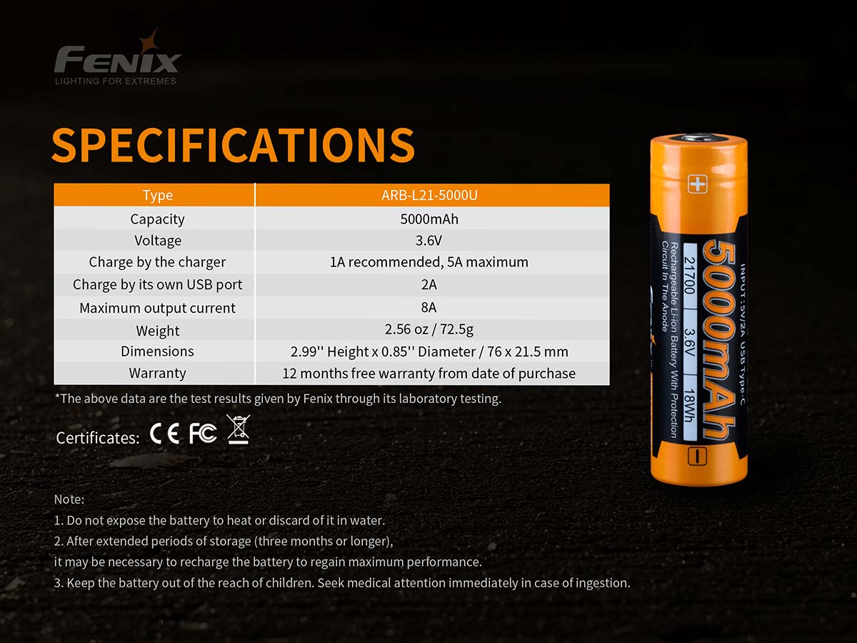 FENIX ARB-L21-5000U USB Rechargeable Battery