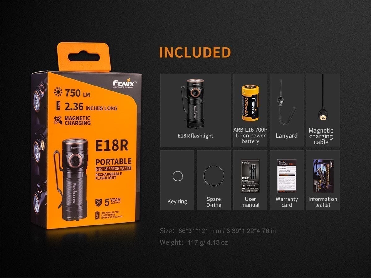 FENIX E18R Everyday Carry Rechargeable Flashlight - 750 lumens
